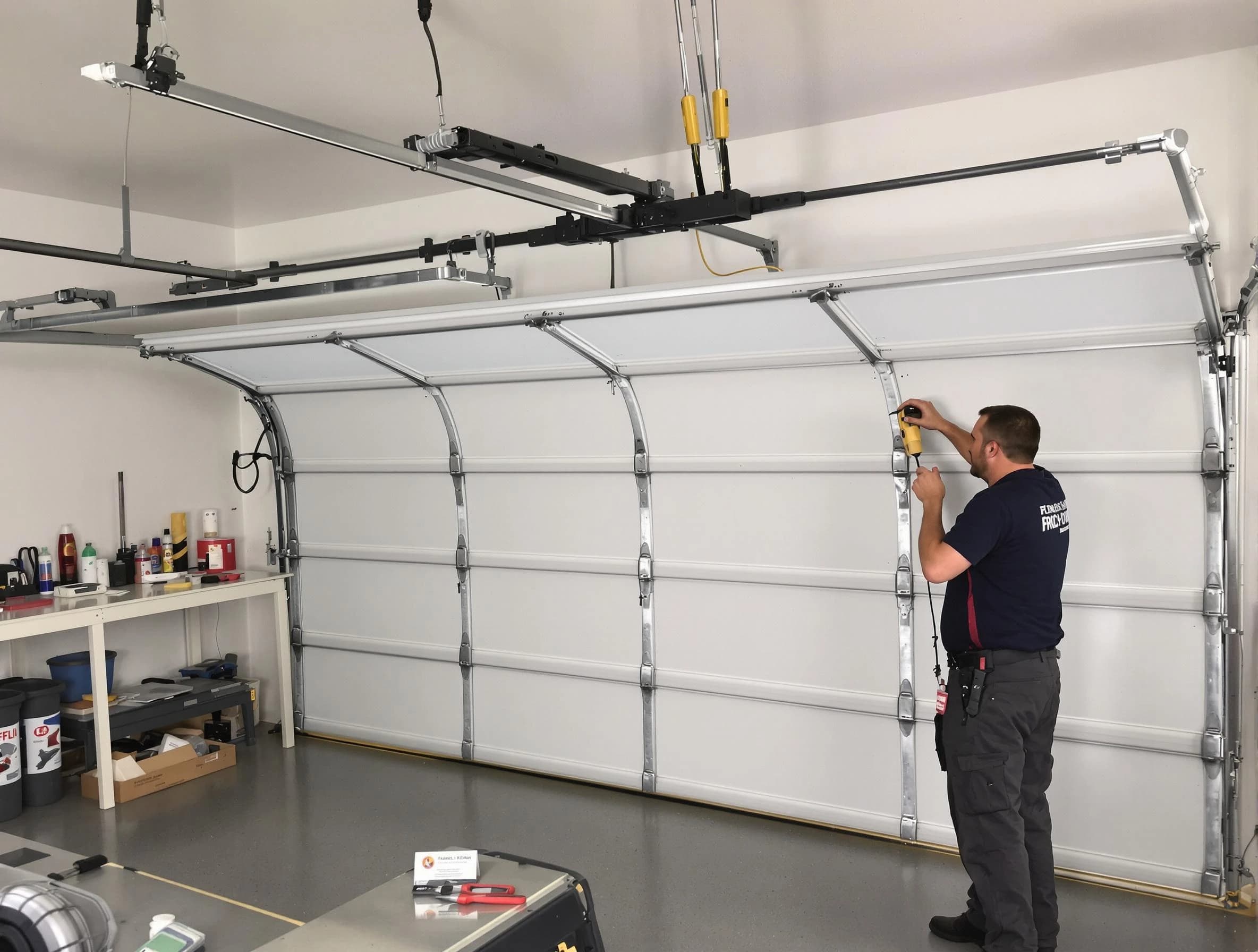 Birmingham Garage Door Repair certified technician performing overhead door system repair in Birmingham