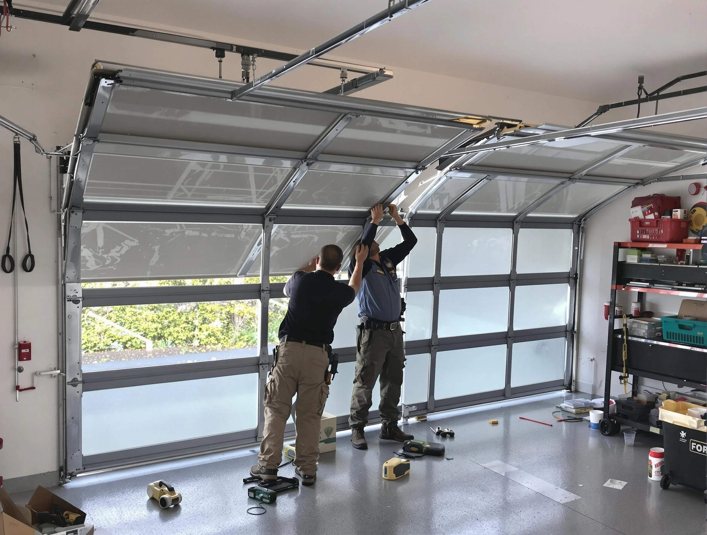 Birmingham Garage Door Repair expert performing precise panel replacement on Birmingham garage door