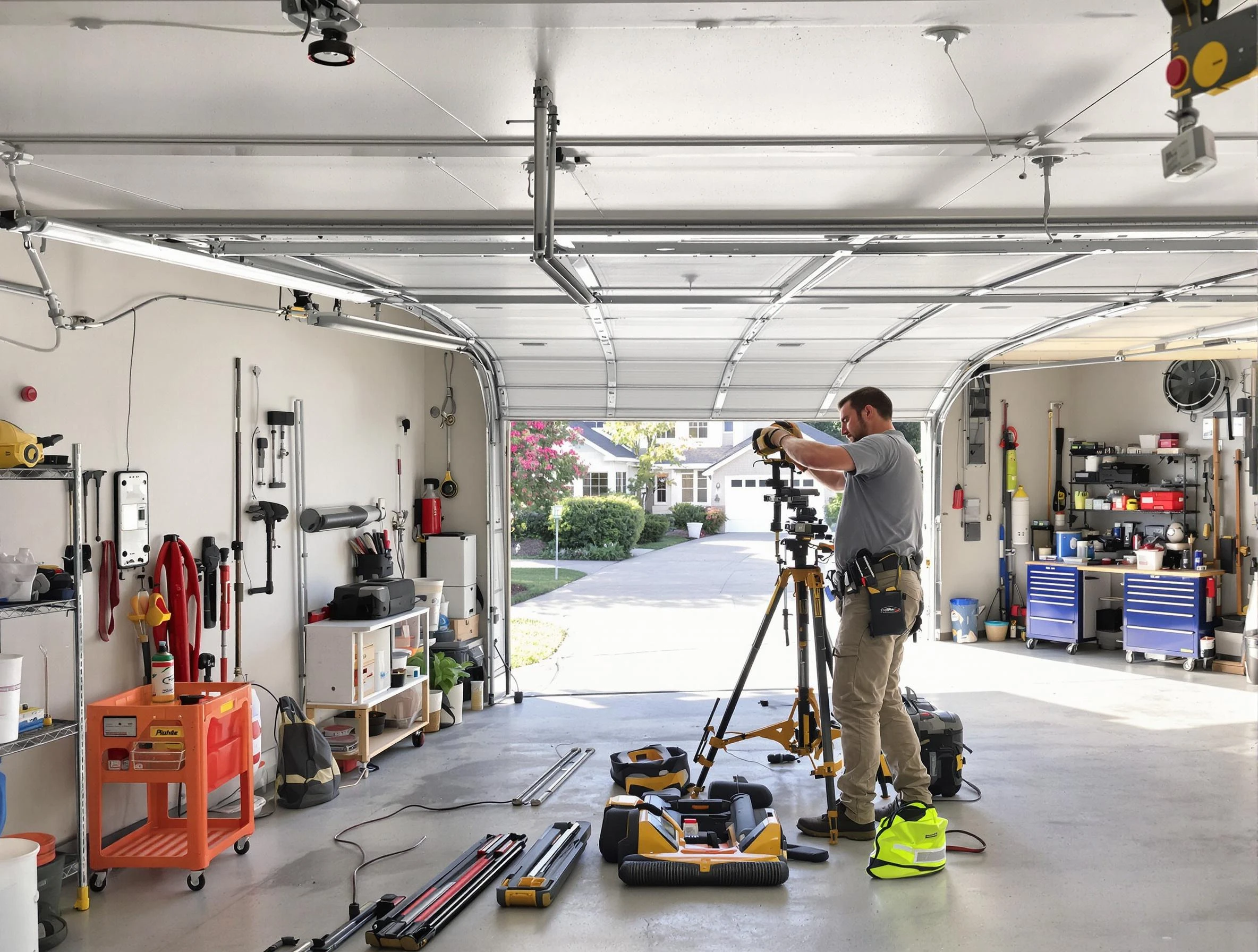 Birmingham Garage Door Repair specialist performing laser-guided track alignment in Birmingham